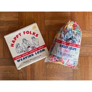 Vintage 1960s Happy Folks Weaving Loom Kit | Original Box & Bag Jersey Loops
